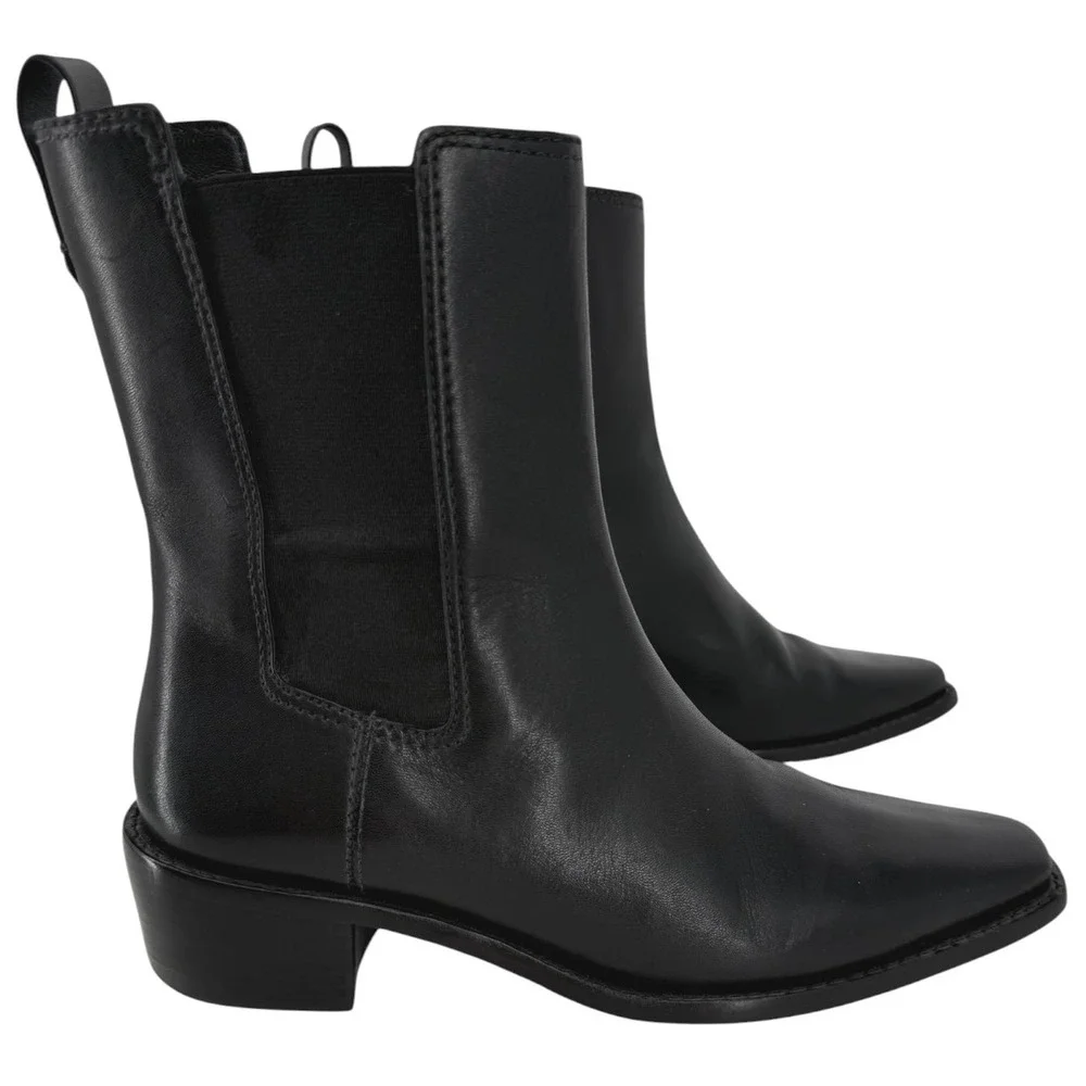 Tory Burch Womens Black Leather Square Toe Chelsea Ankle Boots 143257 Size 6.5M
